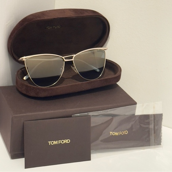 TOM FORD Veronica Cat-eye Semi Mirrored Sunglasses Gold Frame TF684 28W NEW - Picture 1 of 16